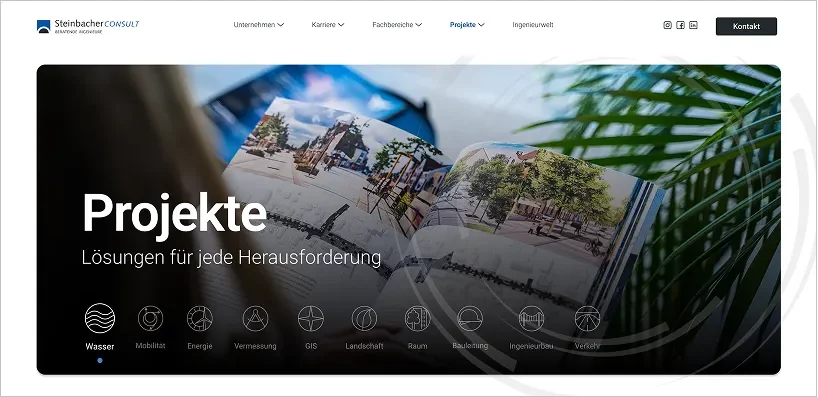 Das Screendesign der Projekte-Seite wird präsentiert von der Webseite von Steinbacher Consult.