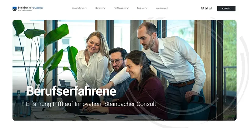 Das Screendesign der Berufserfahrene-Seite wird präsentiert von der Webseite von Steinbacher Consult.